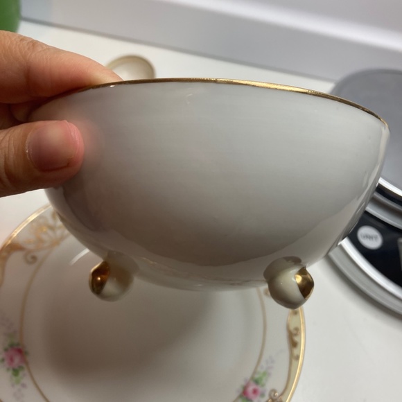 Gold & Floral Hand Painted Mayo Bowl Saucer Ladle Set 3 Piece Nippon M in Wreath - Picture 8 of 13